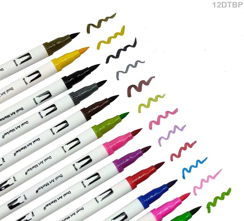 12 Color Dual Tip Brush Pen Set