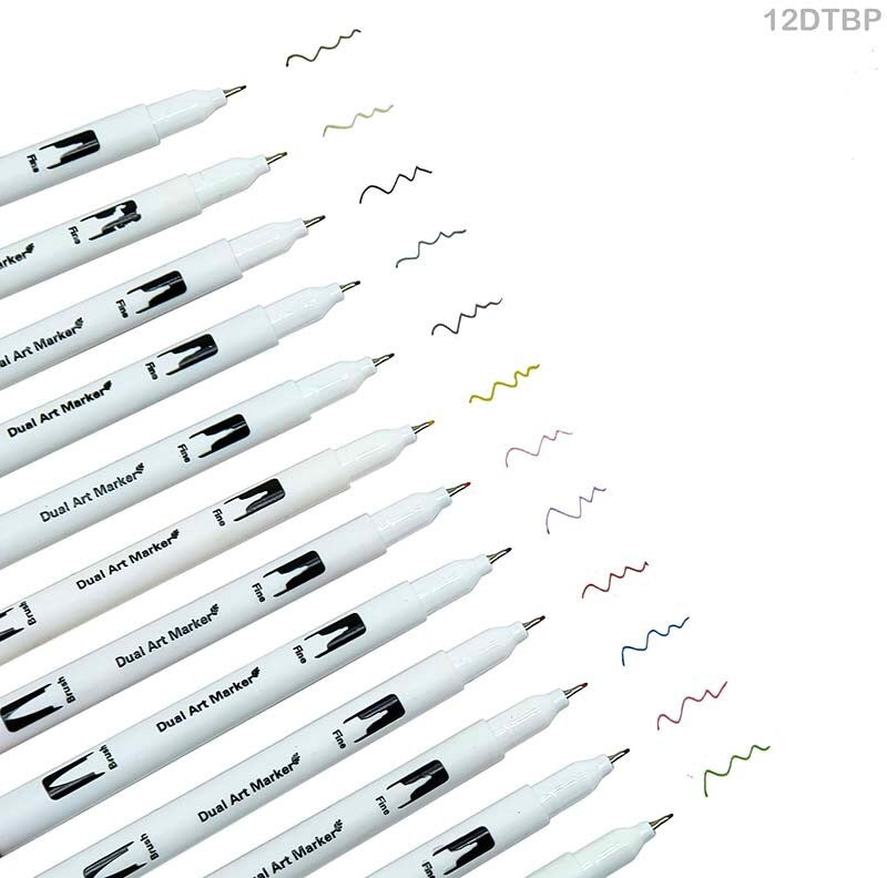 12 Color Dual Tip Brush Pen Set