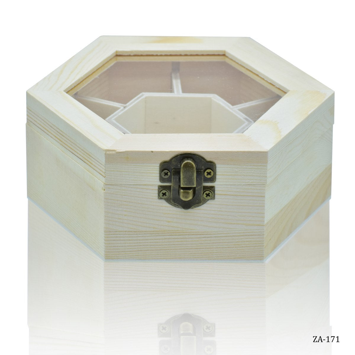 Wooden Empty Box Top Window Hexagon Za-171