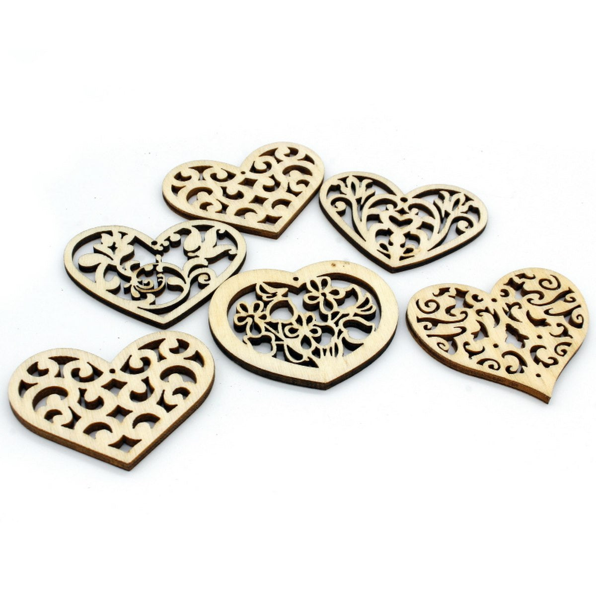 Wooden Craft Heart Design Big 6Pcs Wc-7