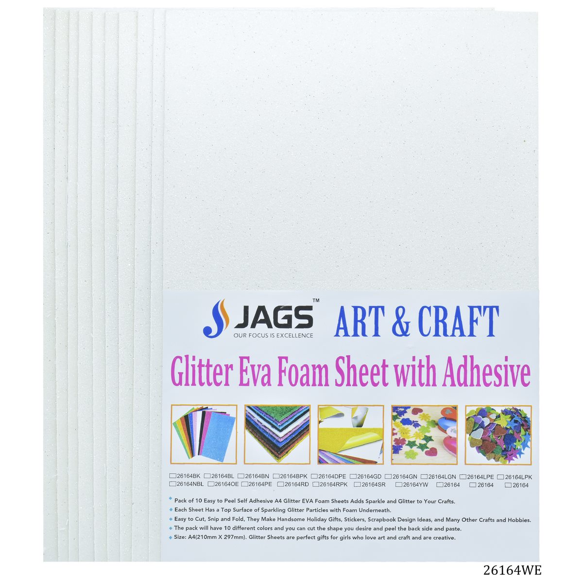 A4 Glitter Foam Sheet With Sticker White 26164We