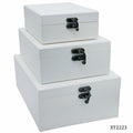 Wooden Empty Box 3Pcs White With Miror Xt2223