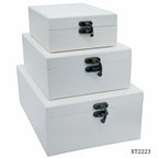Wooden Empty Box 3Pcs White With Miror Xt2223