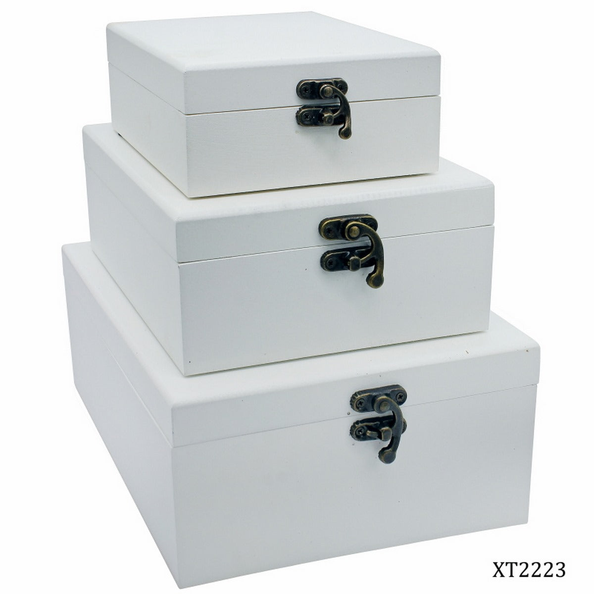 Wooden Empty Box 3Pcs White With Miror Xt2223