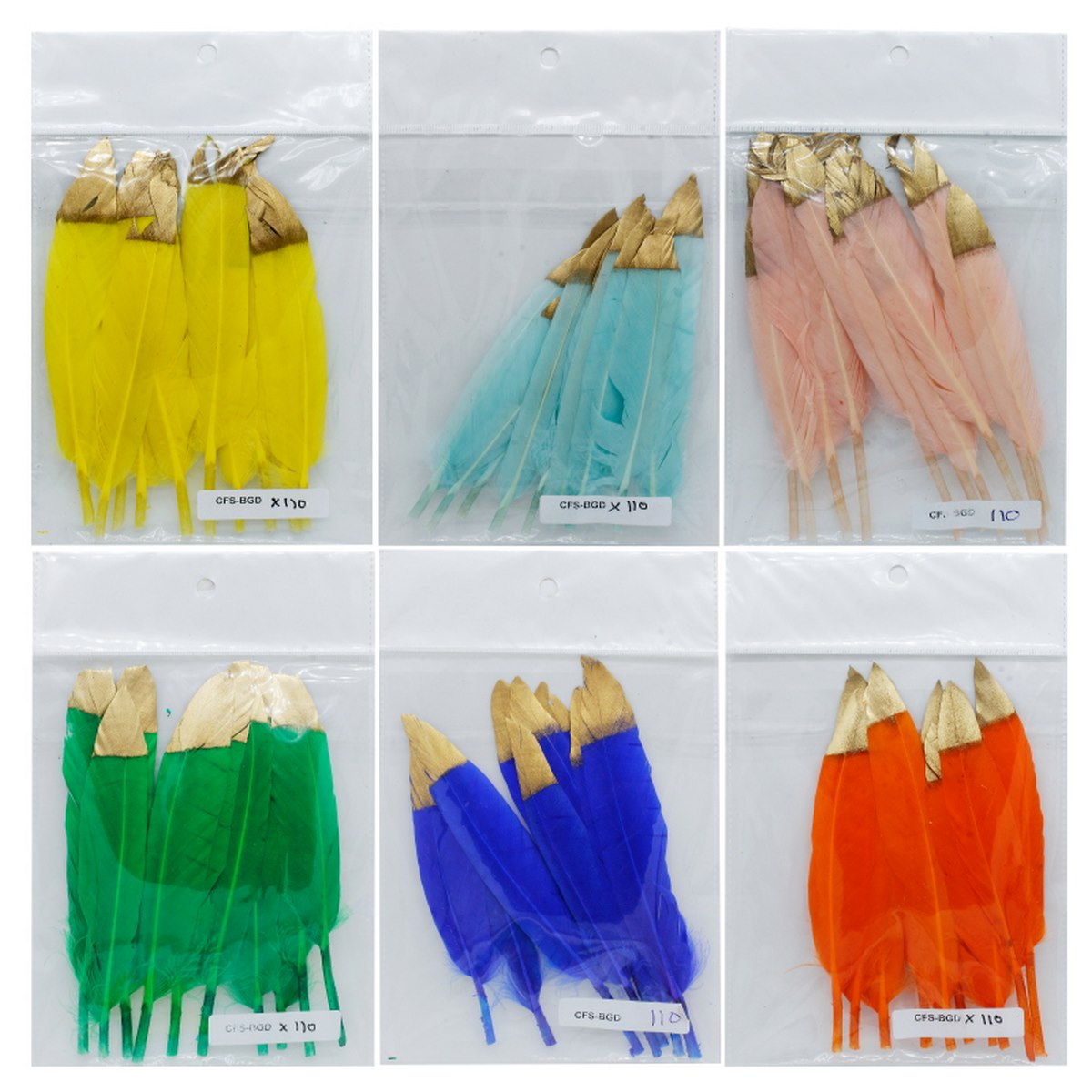 Feather Artificial Small Colour&Gold 10Pcs Cfs-Bgd