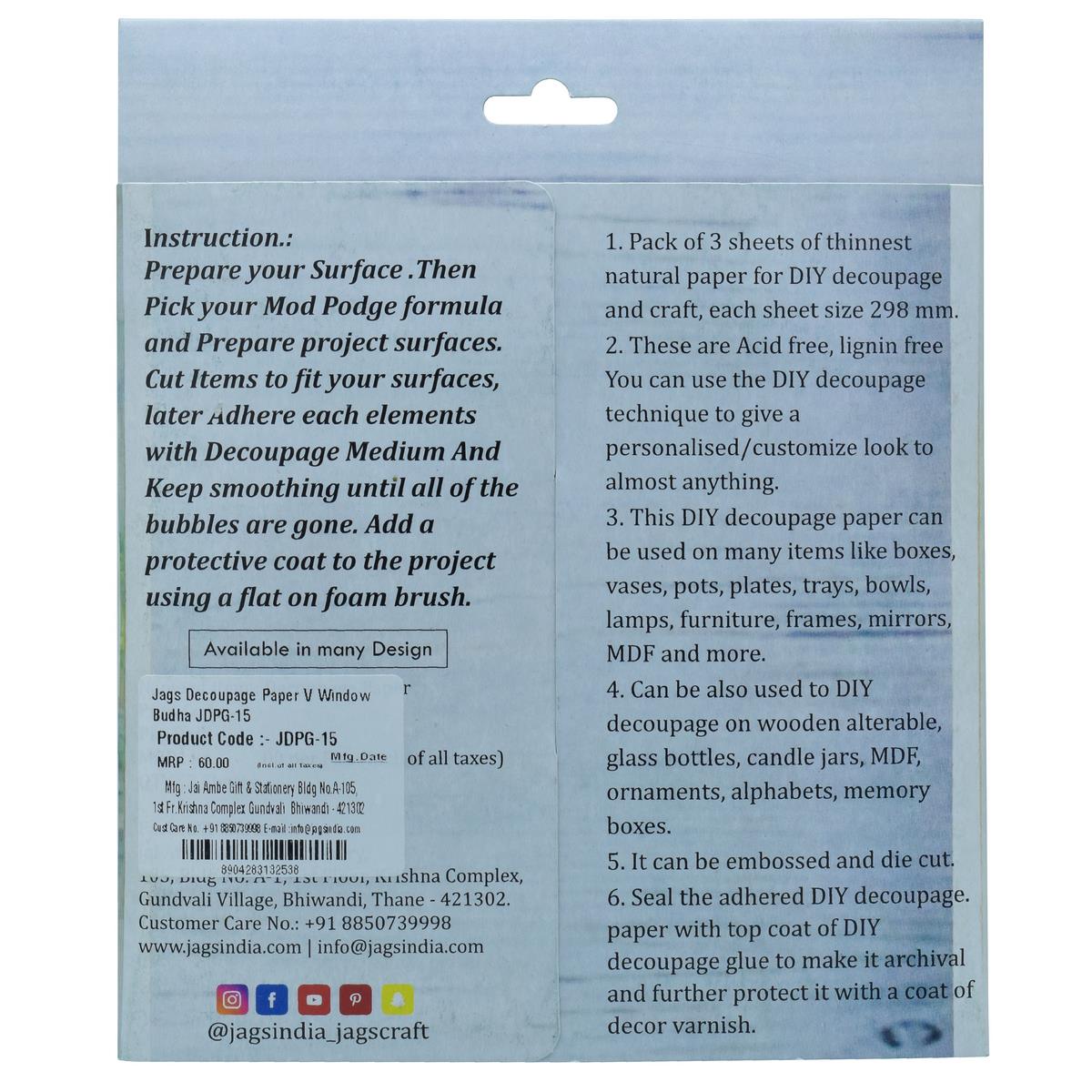 Jags Decoupage Paper V Window Budha Jdpg-15