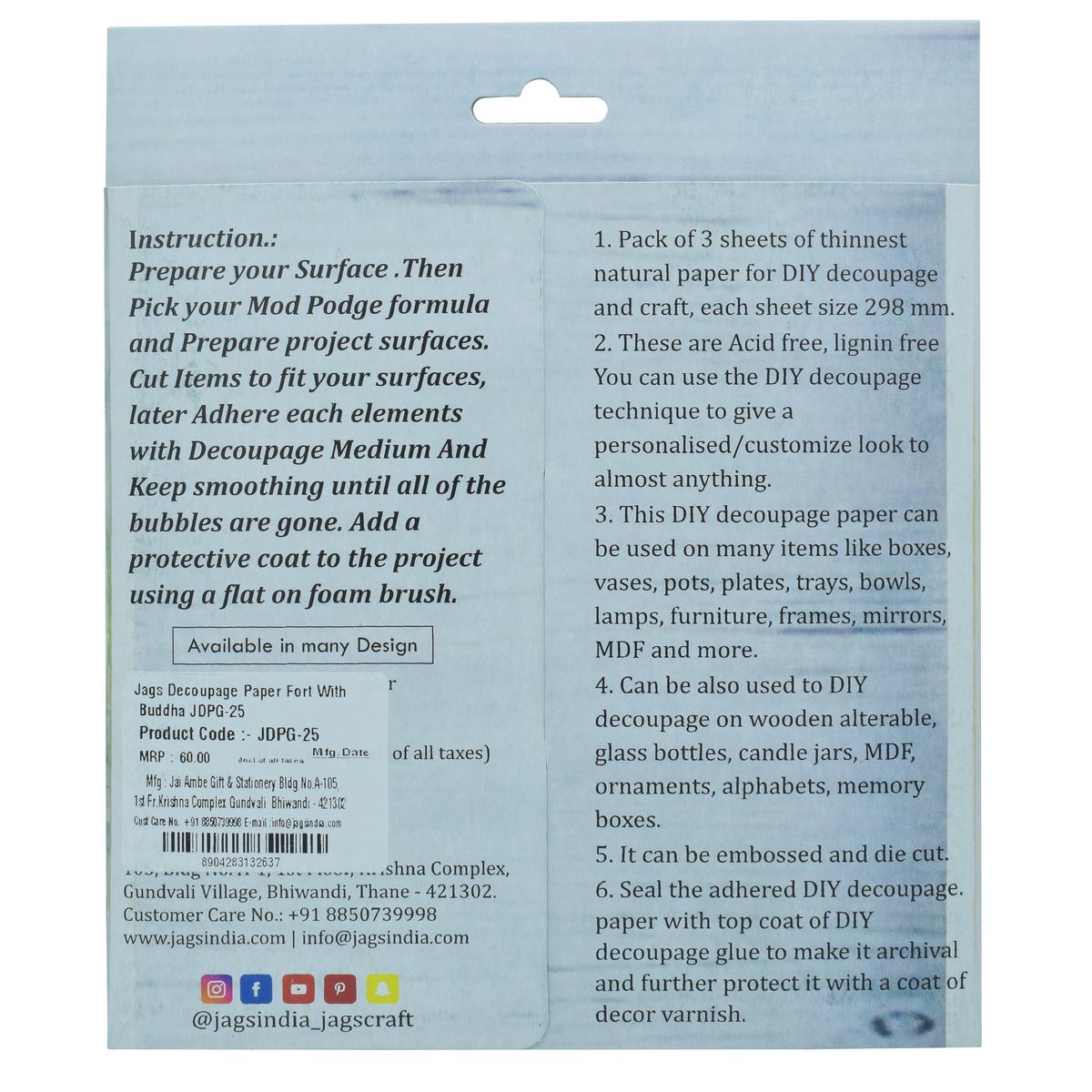 Jags Decoupage Paper Fort With Buddha Jdpg-25