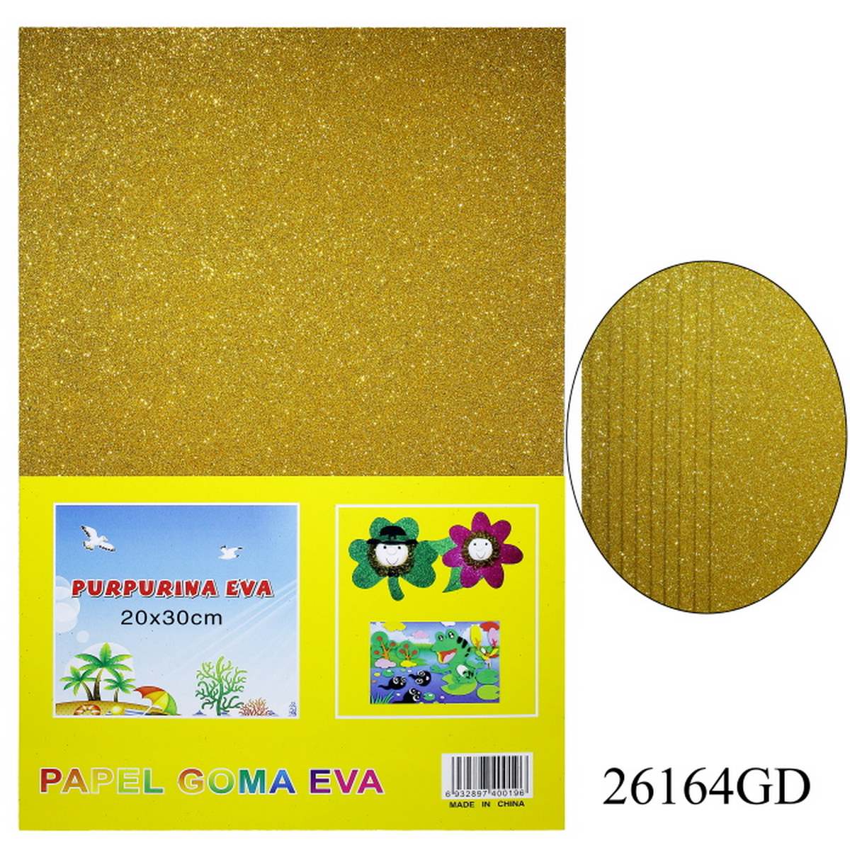 A4 Glitter Foam Sheet With Sticker Gold 26164Gd
