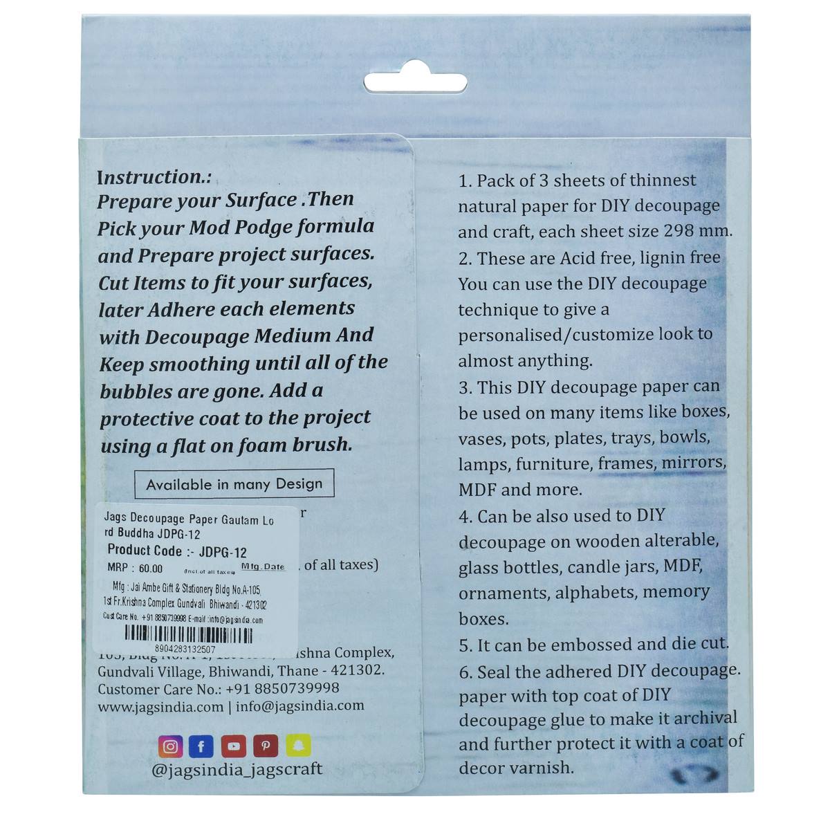 Jags Decoupage Paper Gautam Lord Buddha Jdpg-12