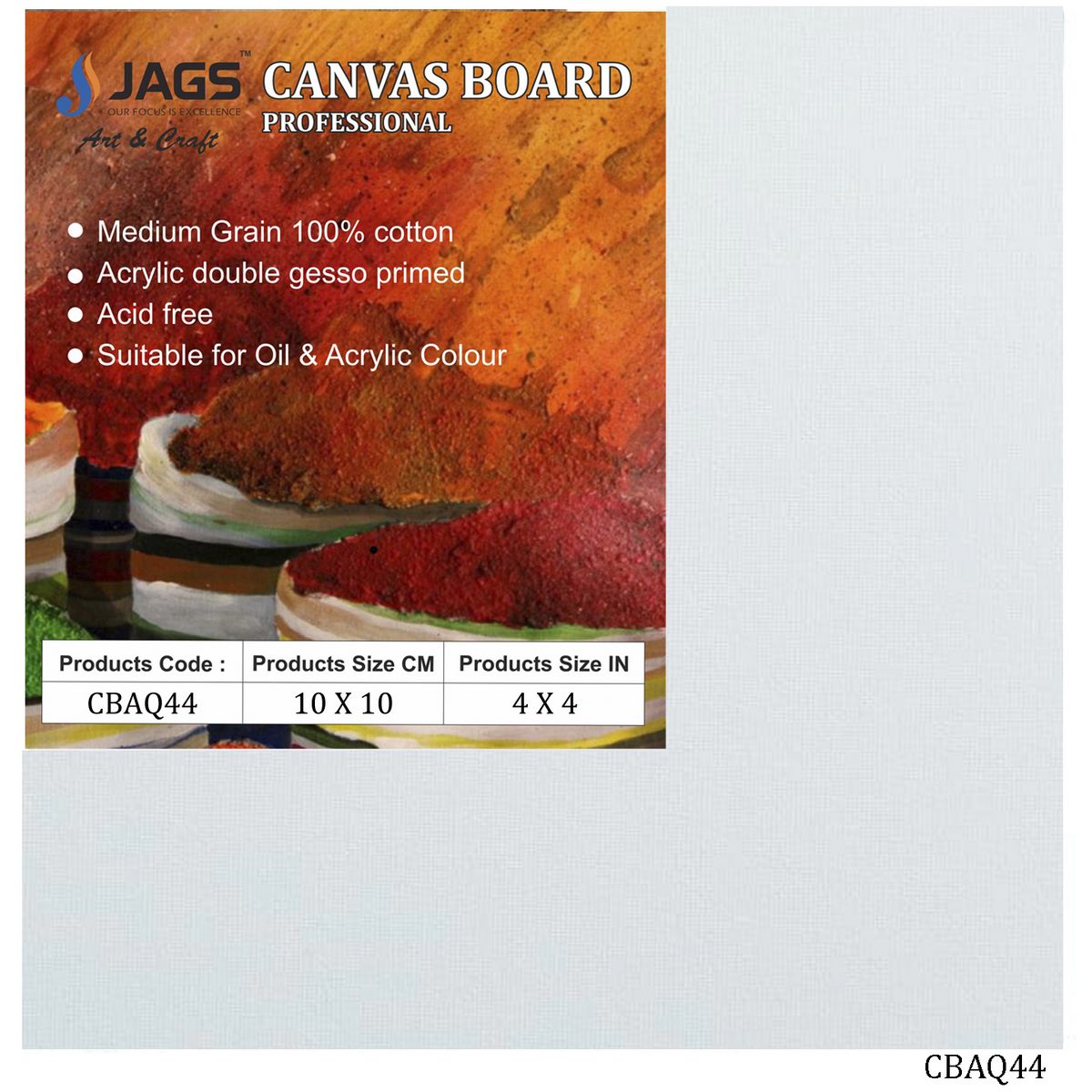 Canvas Board Artist Quality White 4X4 Cbaq44