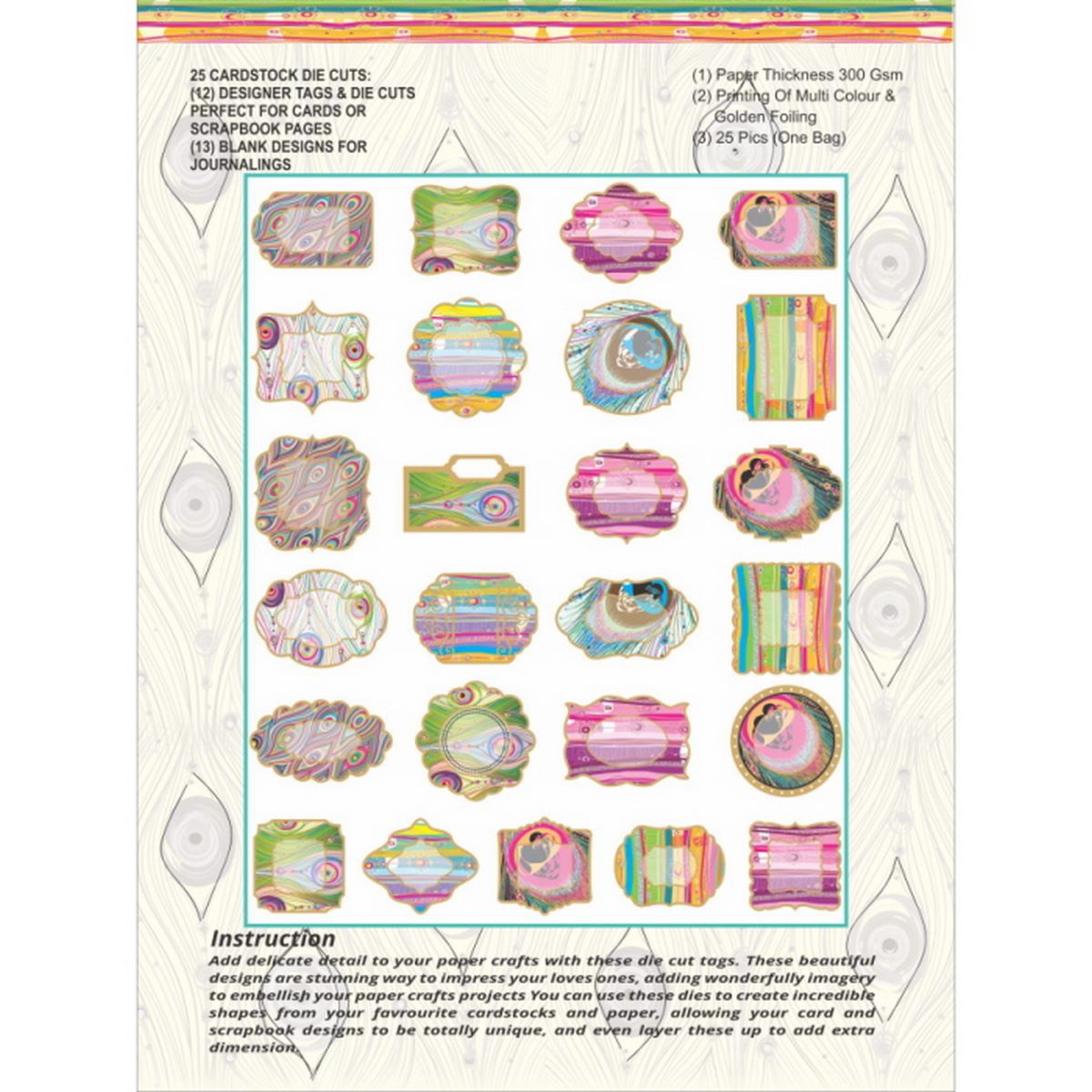 Die Cut & Tags Jags Peacock Collection-1 Dctpc-1