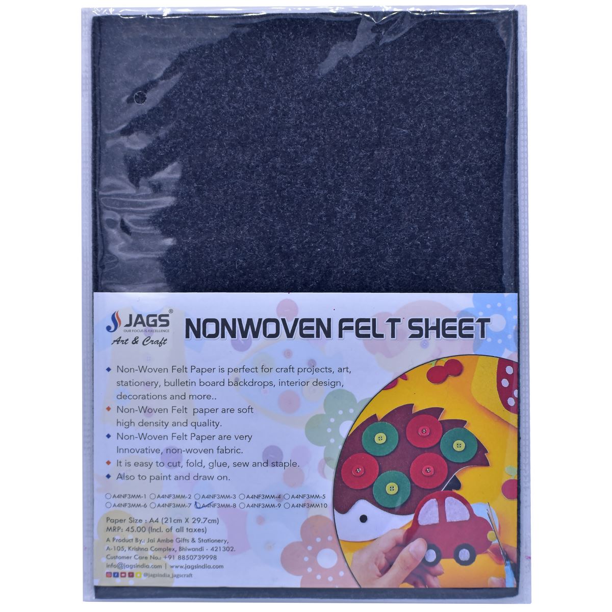 A4 Nonwoven Felt Sheet 3 Mm 1 Pcs Balck Greay A4Nf3Mm-8