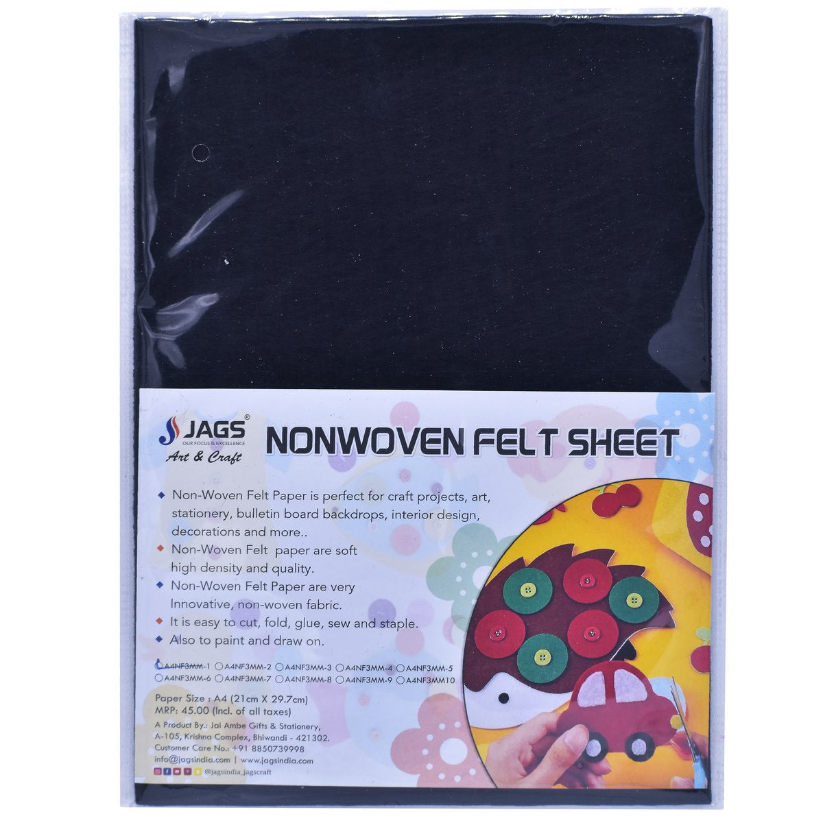 A4 Nonwoven Felt Sheet 3 Mm 1 Pcs Black A4Nf3Mm-1