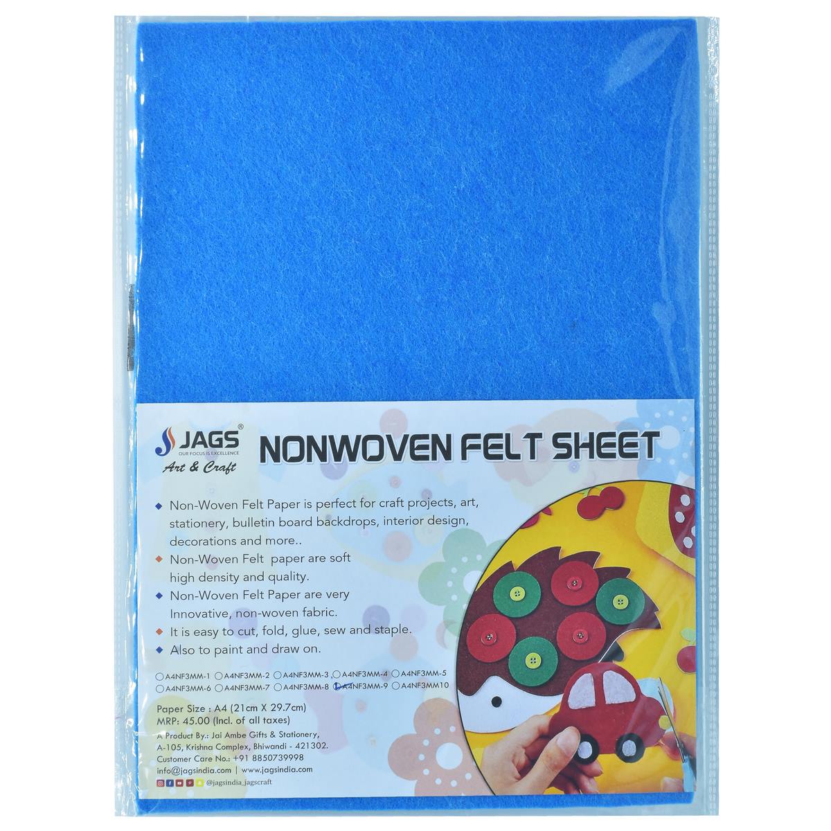 A4 Nonwoven Felt Sheet 3 Mm 1 Pcs Blue A4Nf3Mm-9
