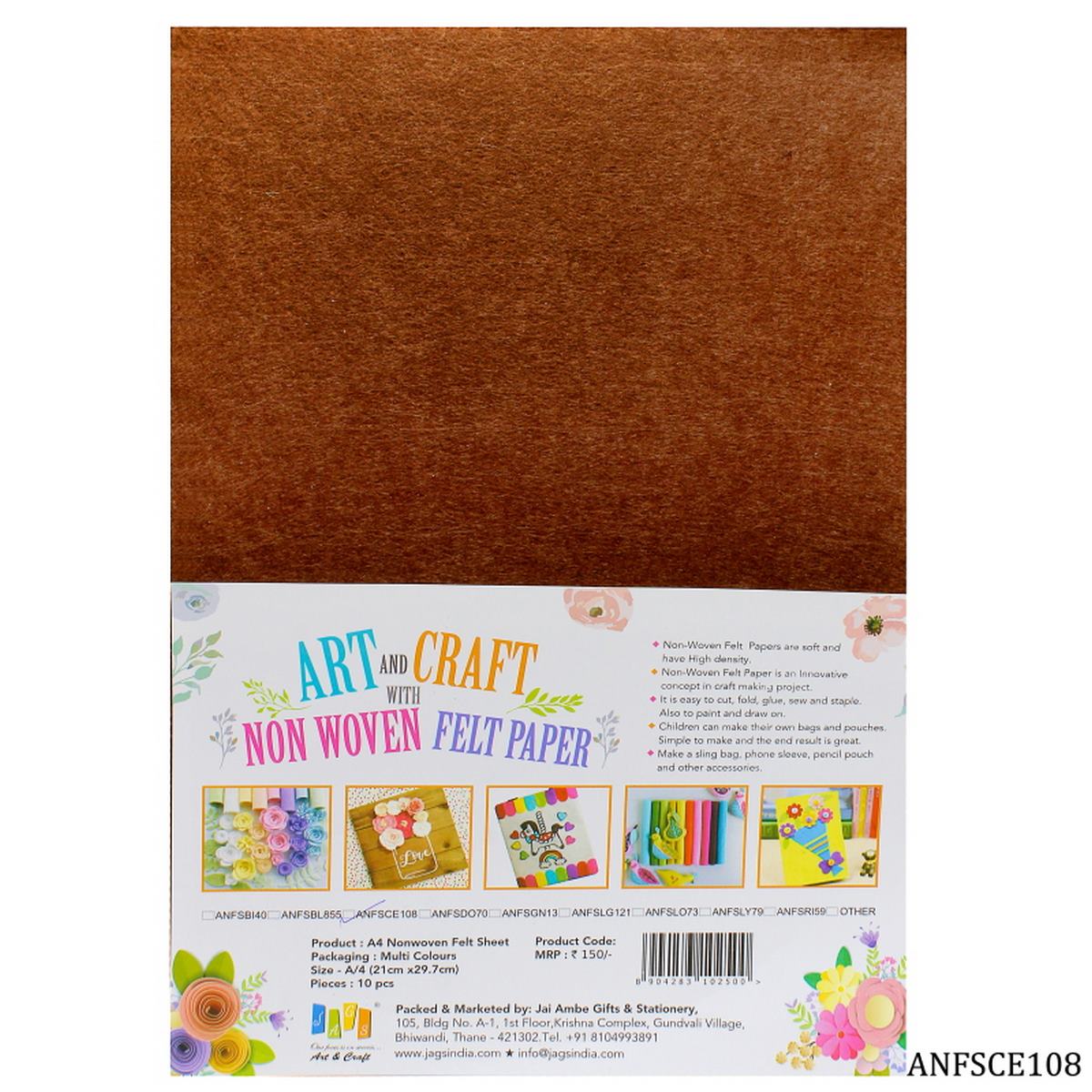A4 Nonwoven Felt Sheet Light Brown 108 Anfsce108