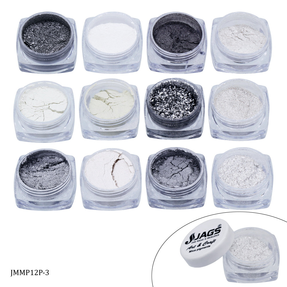 Jags Mica Powder Silver Shade 12 Pcs Set (12Gms) Jmmp12P-3