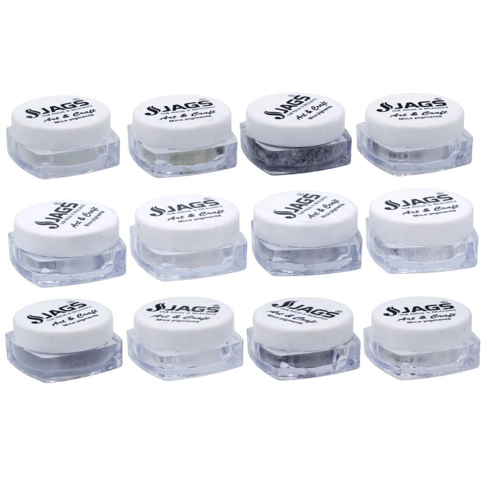 Jags Mica Powder Silver Shade 12 Pcs Set (12Gms) Jmmp12P-3