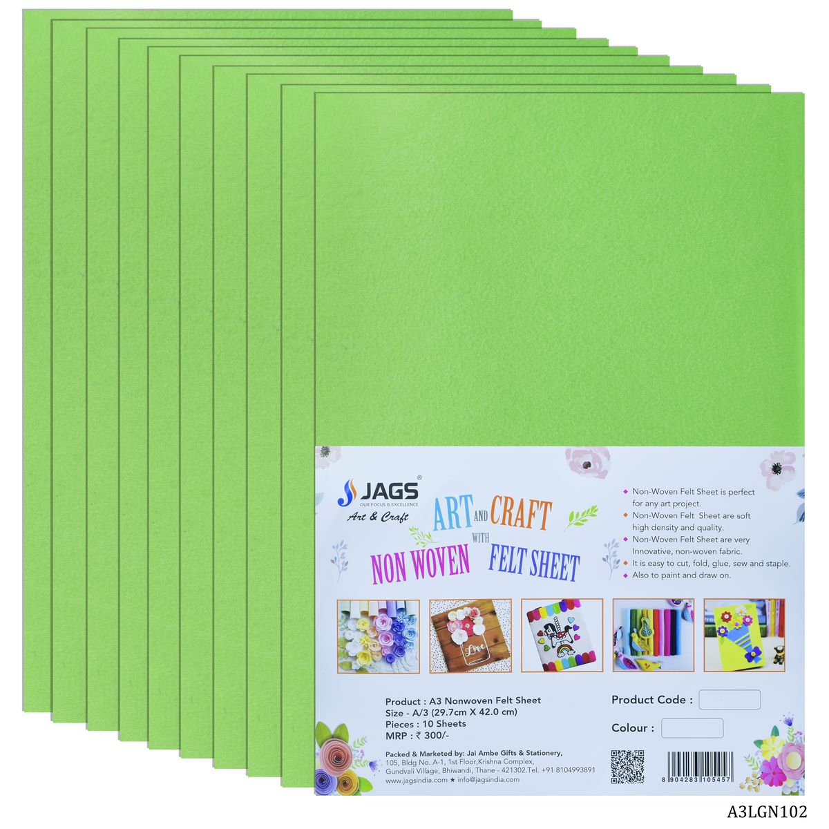 A3 Nonwoven Felt Sheet Light Green A3Lgn102