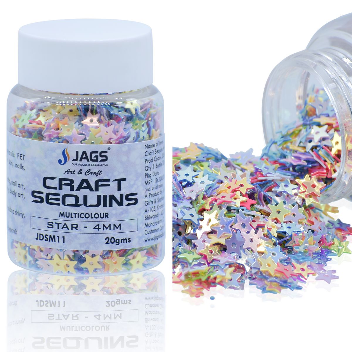 Jags Craft Sequins Multi Colour 20Gms Star 4Mm Jdsm11