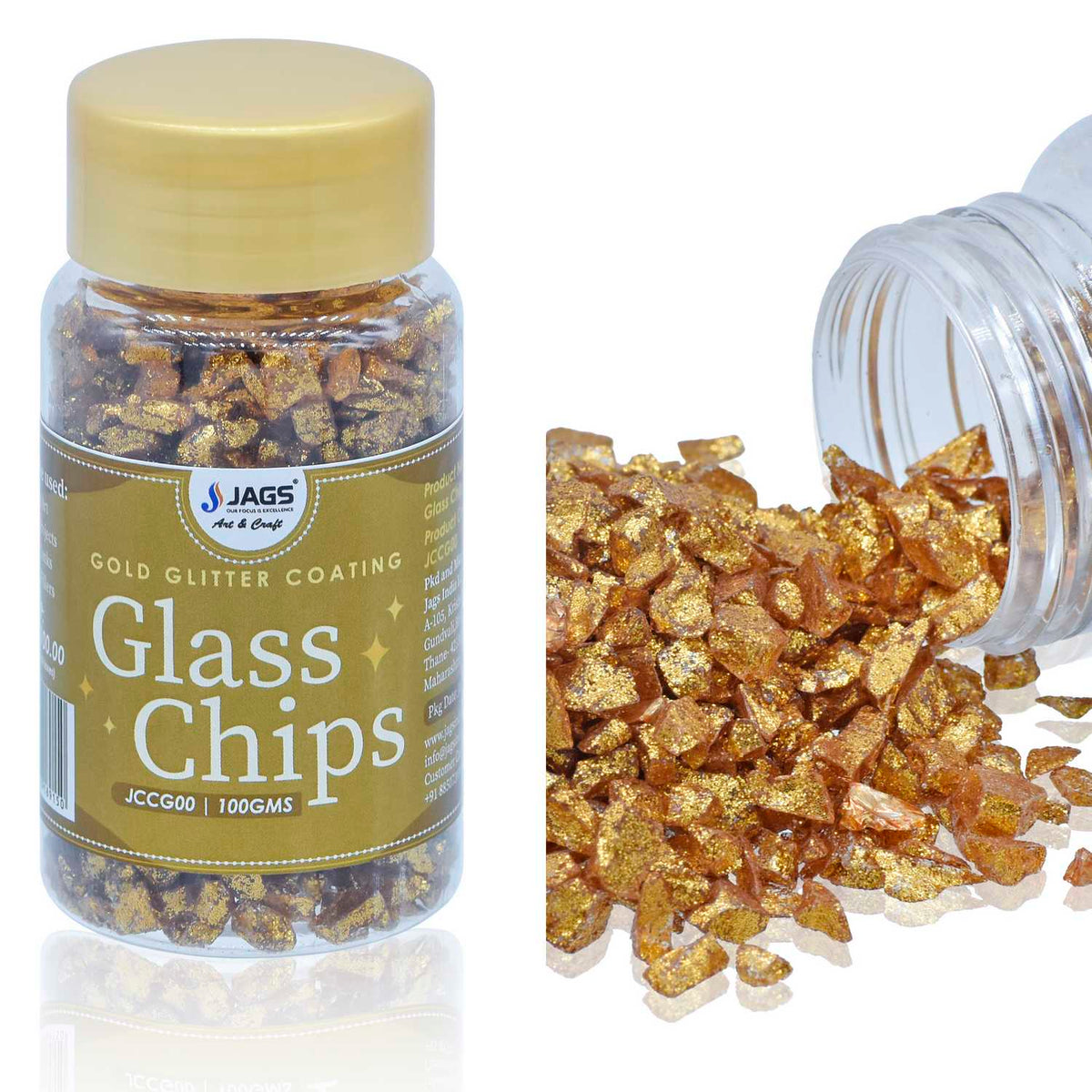 Jags Colour Coating Glass Chips 100 Gram Gold Glitter Jccg00