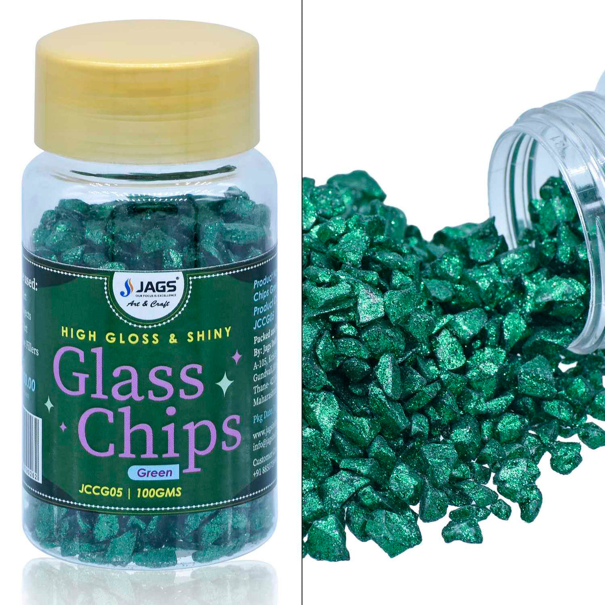 Jags Colour Coating Glass Chips 100Gram Green Glitter Jccg05