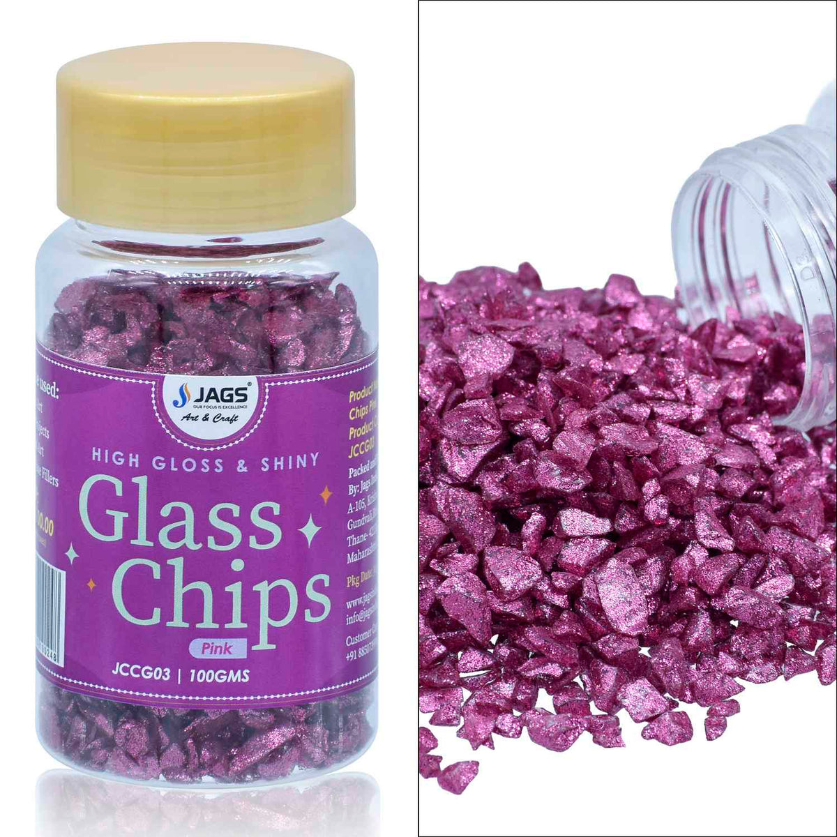 Jags Colour Coating Glass Chips 100Gram Pink Glitter Jccg03