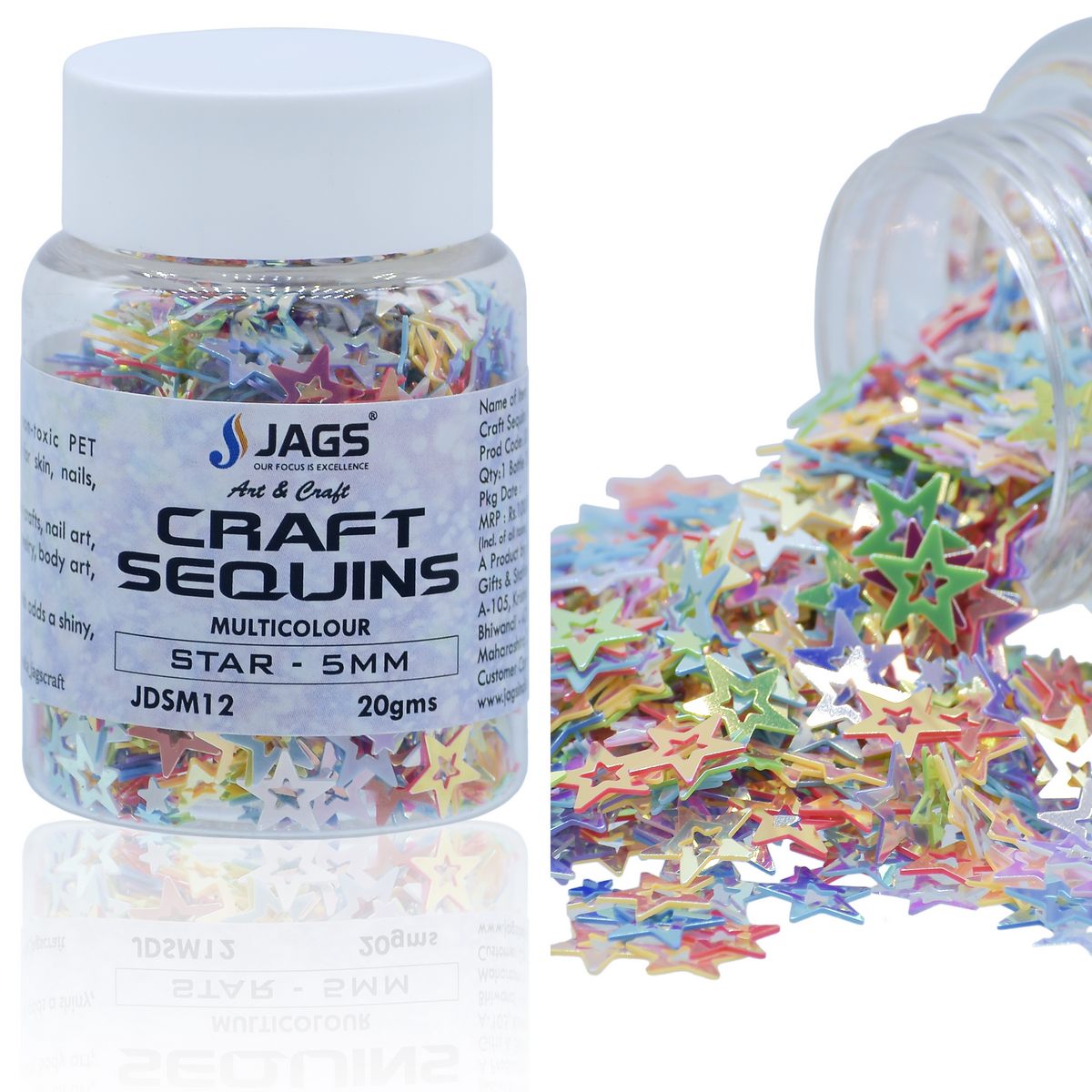 Jags Craft Sequins Multi Colour 20Gms Star 5Mm Jdsm12