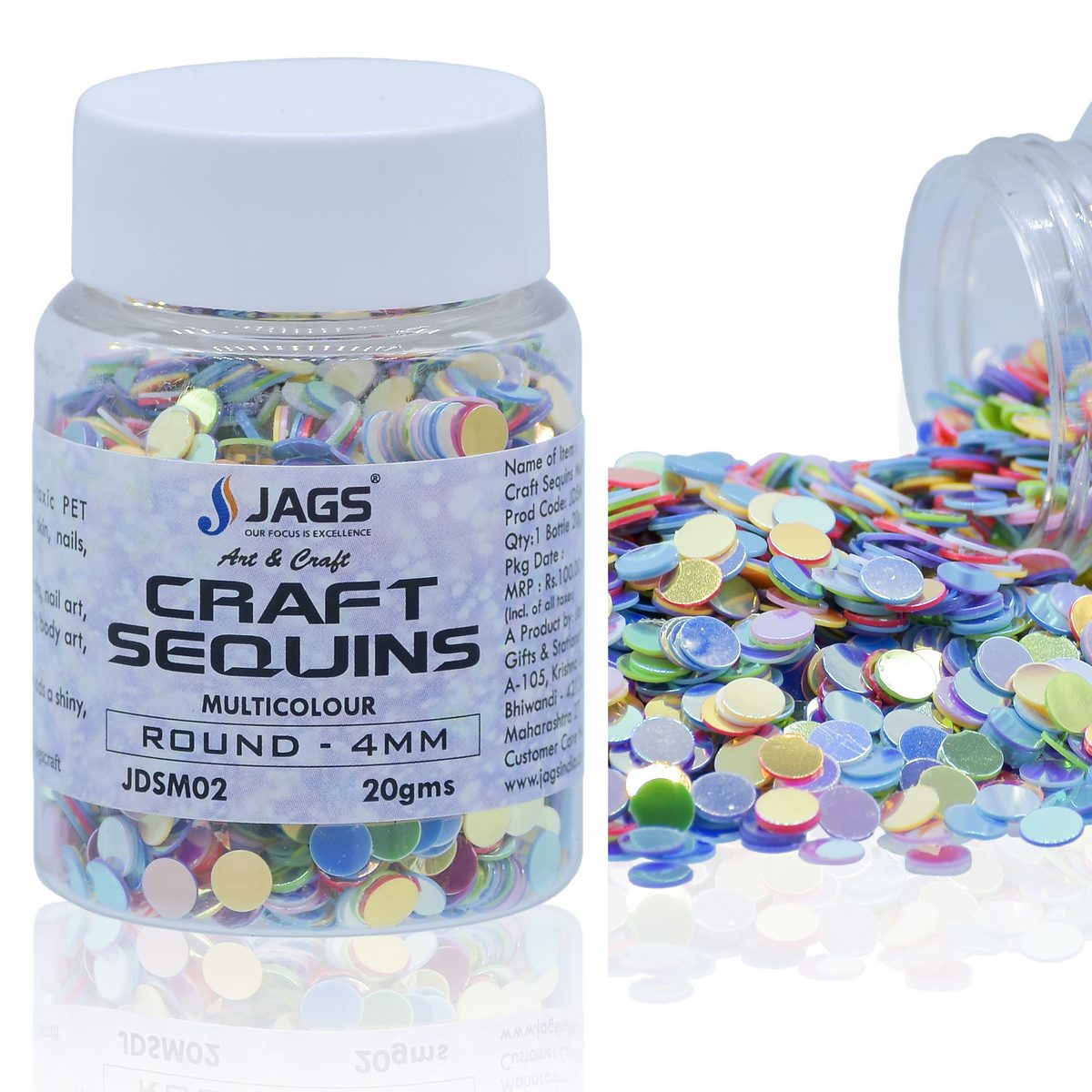 Jags Craft Sequins Multi Colour 20Gms Round 4Mm Jdsm02