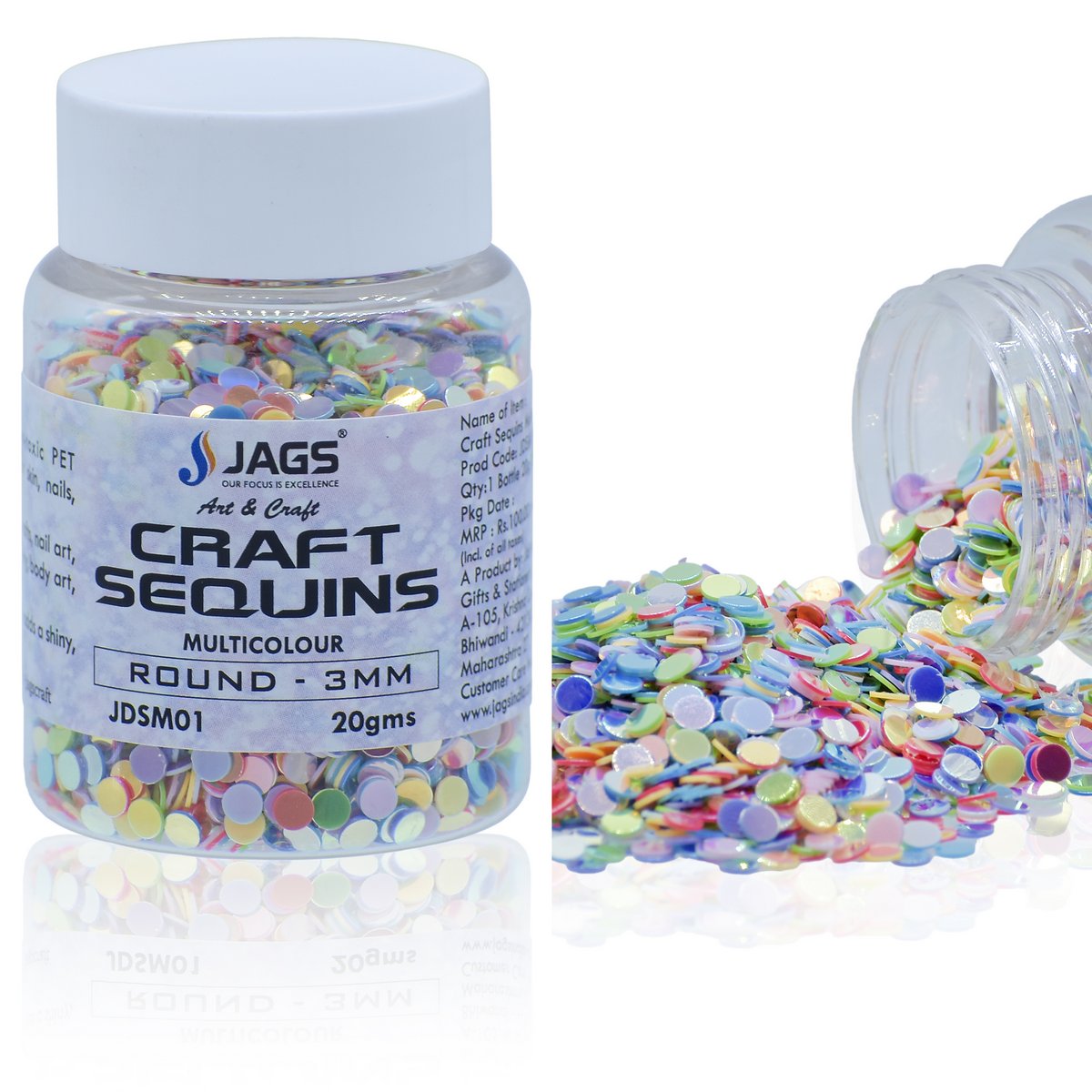 Jags Craft Sequins Multi Colour 20Gms Round 3Mm Jdsm01
