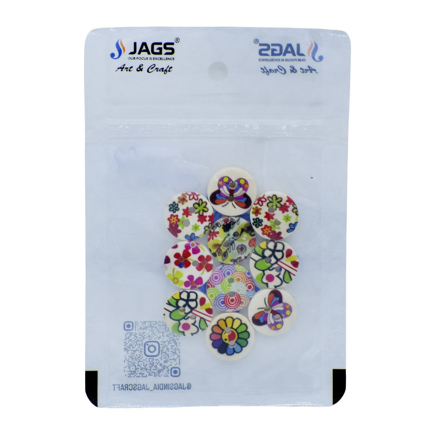 Jags Craft Decorative Button Round Printed 24L 10Pc JCDBP44