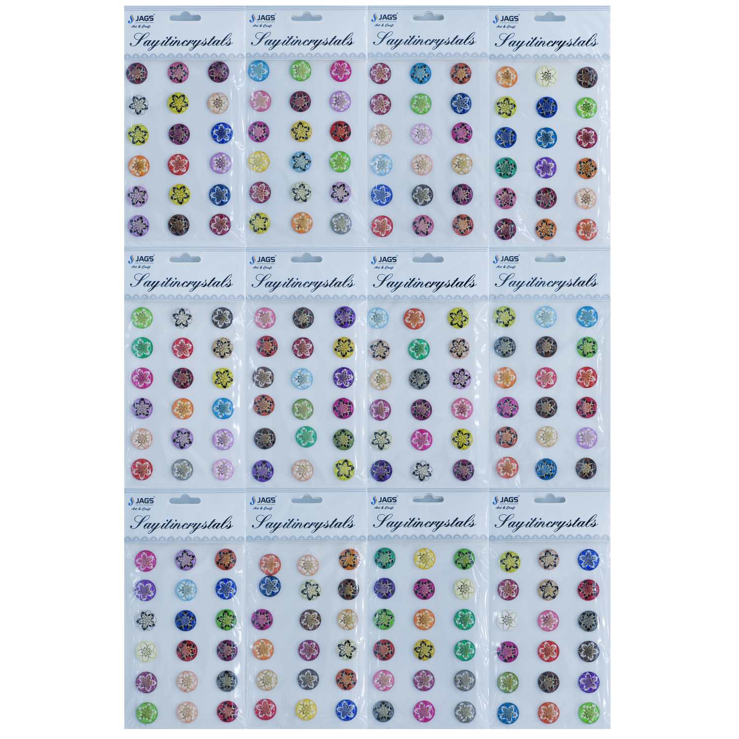 Sticker Crystal Round Flower Multi Colour JB58-K