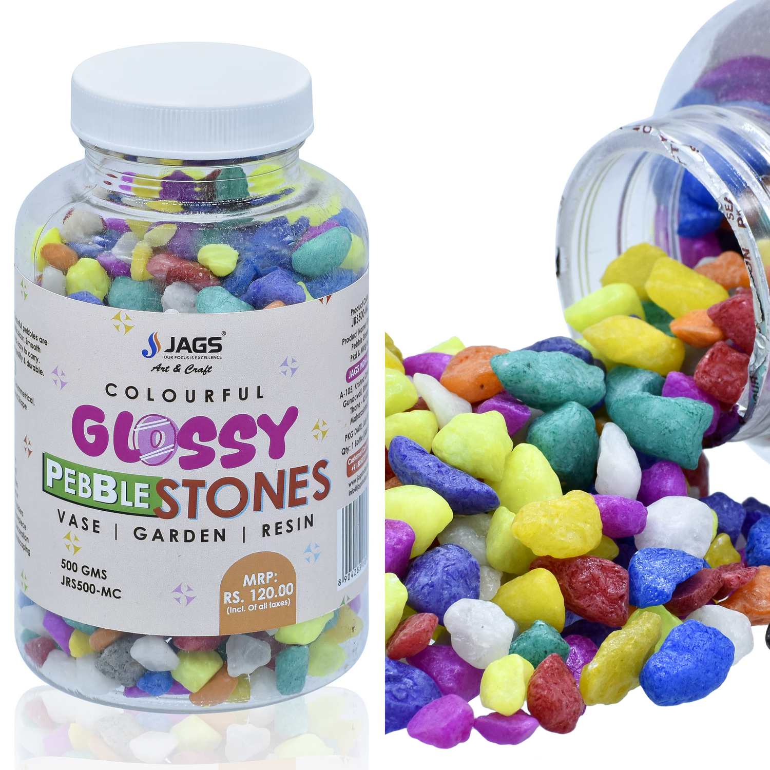 Jags Pebble Stones Small 500Gms Multi Colour JRS500-MC