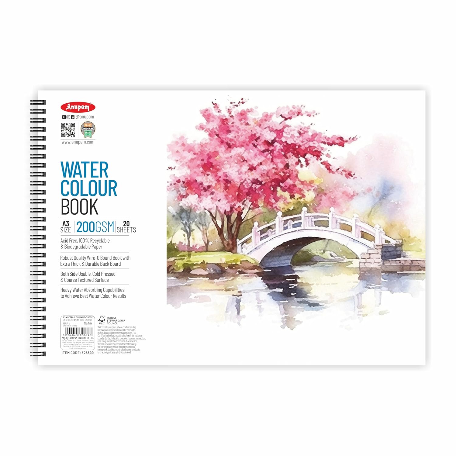 Water Colour Wireo Book 20shts 200gsm A3